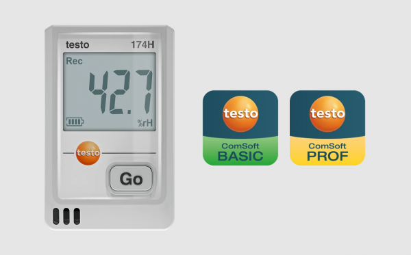testo 174 H - Mini înregistrator de date pentru temperatură și umiditate cu USB-C și software pentru PC (alb)