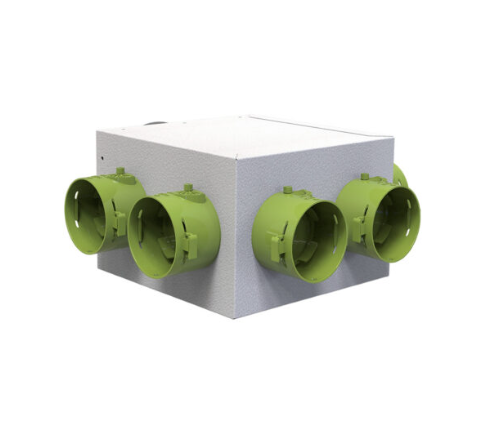 Plenum H160 izolat pentru MVHR 6 iesiri Ø75, conectare Ø 150 cu clapeta reglabila