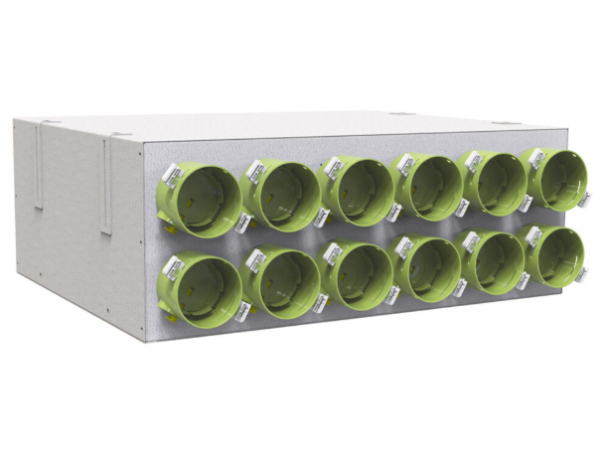 Plenum din tabla metalica fonoizolat 8 iesiri Ø75 conectori 150/200 