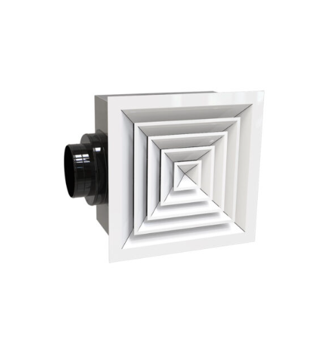 Difuzor patrat 4 cai din aluminiu complet cu clapeta si plenum coborat